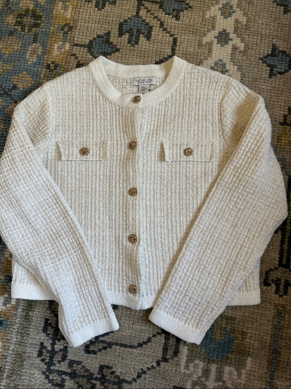 Rachel Zoe Cream Textured Button Cardigan